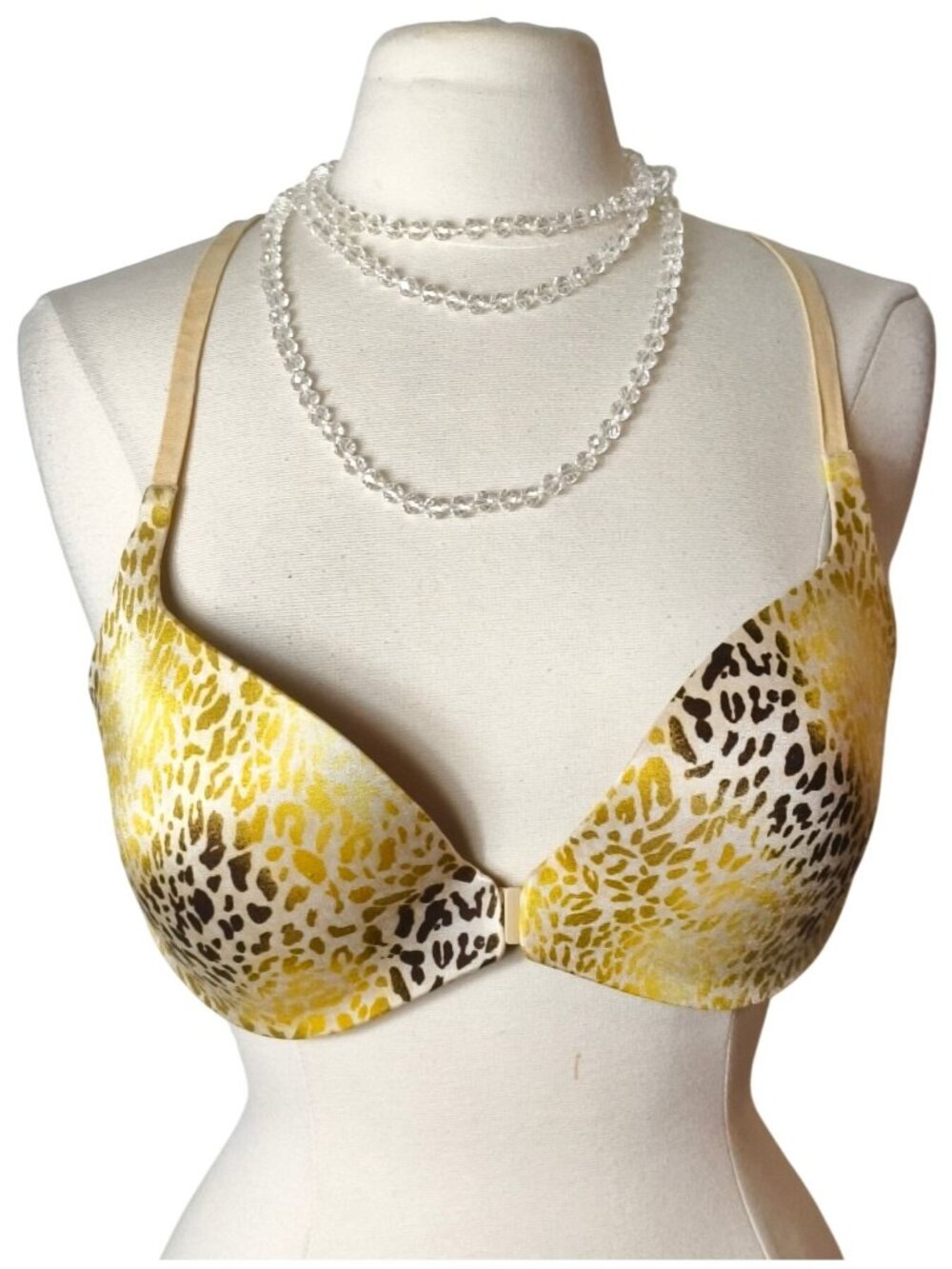 Victorias Secret 38C Demi Push up Yellow Leopard Print Crisscross Back Straps